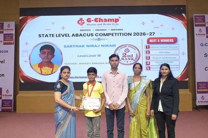 Sarthak Niraj Nikam — 2nd Rank, Level 1B, at the G-Champ State Level Abacus Competition 2026