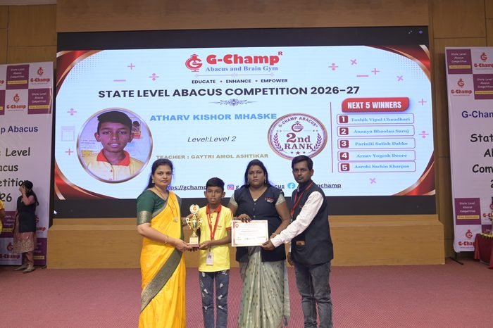 Atharv Kishor Mhaske — 2nd Rank, Level 2, at the G-Champ State Level Abacus Competition 2026