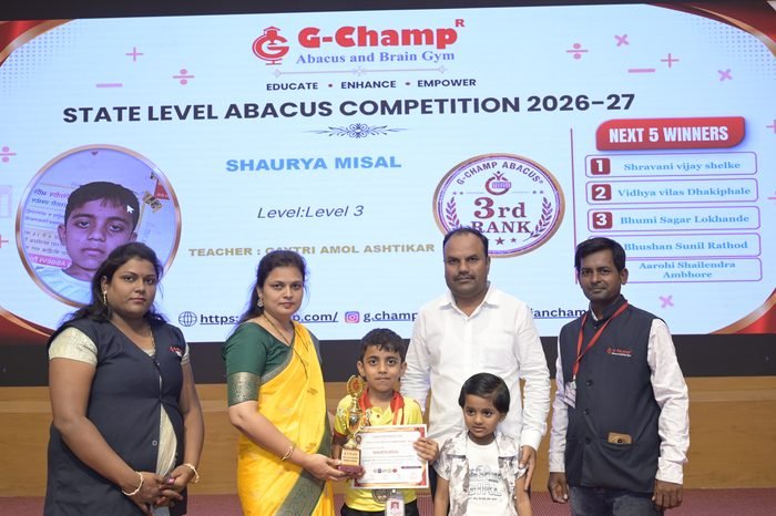 Shaurya misal — 3rd Rank, Level 3, at the G-Champ State Level Abacus Competition 2026