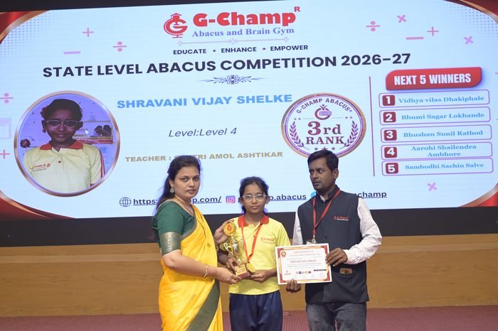 Shravani vijay shelke — 3rd Rank, Level 4, at the G-Champ State Level Abacus Competition 2026
