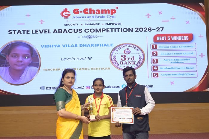 Vidhya vilas Dhakiphale — 3rd Rank, Level 1B, at the G-Champ State Level Abacus Competition 2026