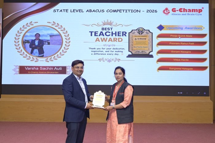 Varsha Sachin Auti — Best Teacher at the G-Champ State Level Abacus Competition 2026