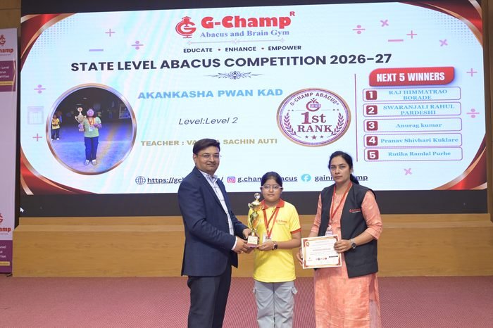 AKANKASHA PWAN KAD — 1st Rank, Level 2, at the G-Champ State Level Abacus Competition 2026