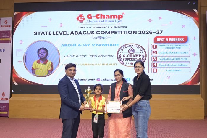 AROHI AJAY VYAWHARE — G-Champ Super Star, Junior Level Advance, at the G-Champ State Level Abacus Competition 2026