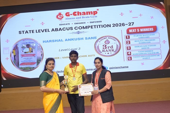 HARSHAL ANKUSH SANE — 3rd Rank, Level 3, at the G-Champ State Level Abacus Competition 2026