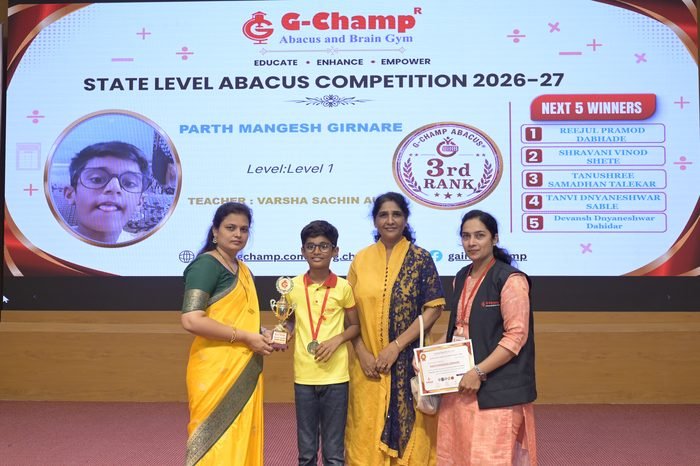 PARTH MANGESH GIRNARE — 3rd Rank, Level 1, at the G-Champ State Level Abacus Competition 2026
