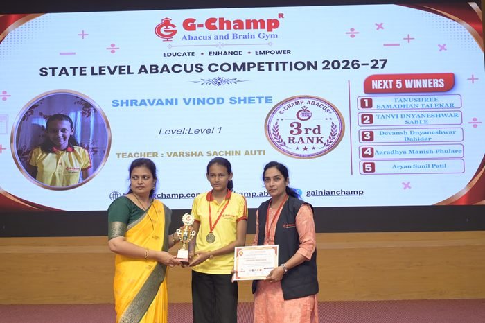 SHRAVANI VINOD SHETE — 3rd Rank, Level 1, at the G-Champ State Level Abacus Competition 2026