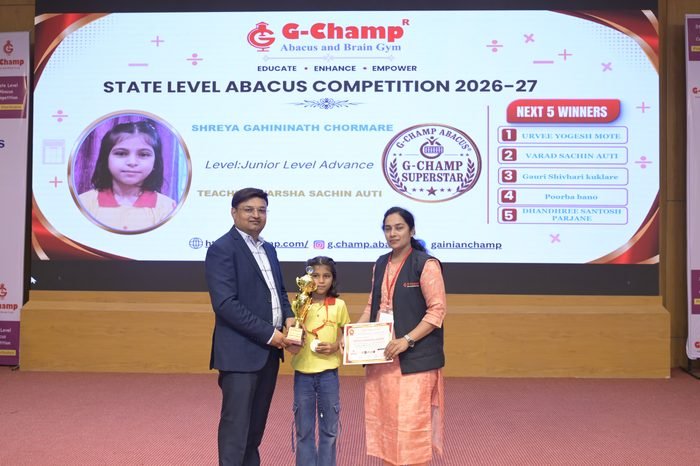 SHREYA GAHININATH CHORMARE — G-Champ Super Star, Junior Level Advance, at the G-Champ State Level Abacus Competition 2026