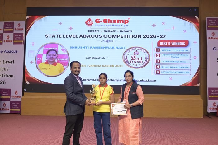 SHRUSHTI RAMESHWAR RAUT — 2nd Rank, Level 1, at the G-Champ State Level Abacus Competition 2026