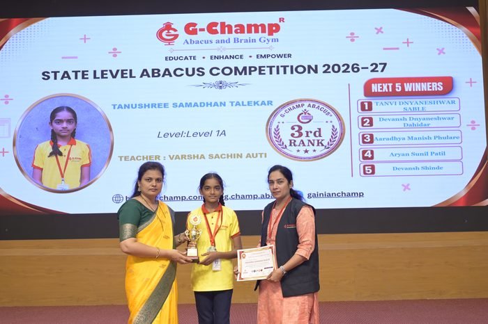 TANUSHREE SAMADHAN TALEKAR — 3rd Rank, Level 1A, at the G-Champ State Level Abacus Competition 2026