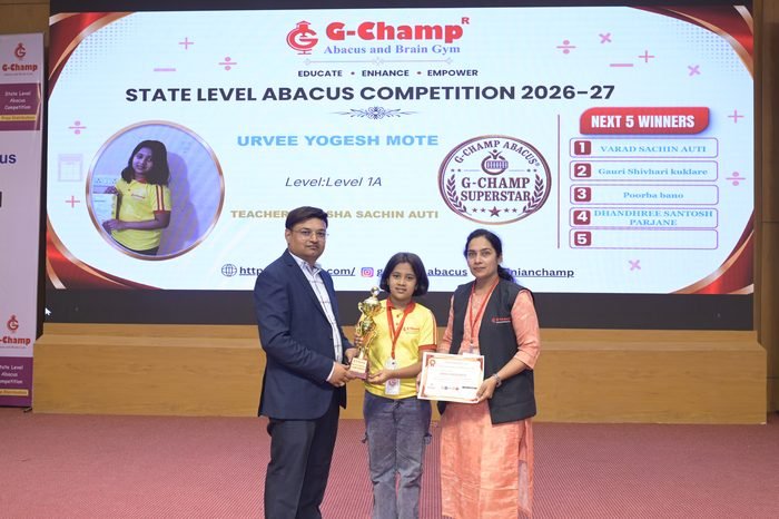 URVEE YOGESH MOTE — G-Champ Super Star, Level 1A, at the G-Champ State Level Abacus Competition 2026
