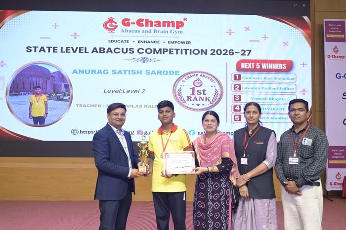 Anurag Satish Sarode — 1st Rank, Level 2, at the G-Champ State Level Abacus Competition 2026