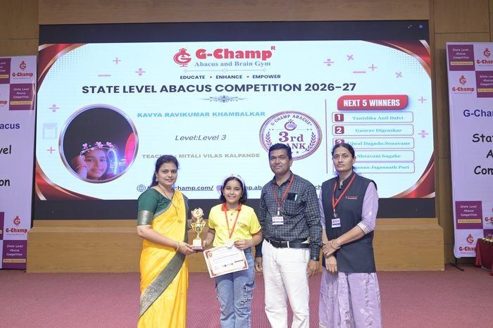 Kavya Ravikumar Khambalkar — 3rd Rank, Level 3, at the G-Champ State Level Abacus Competition 2026