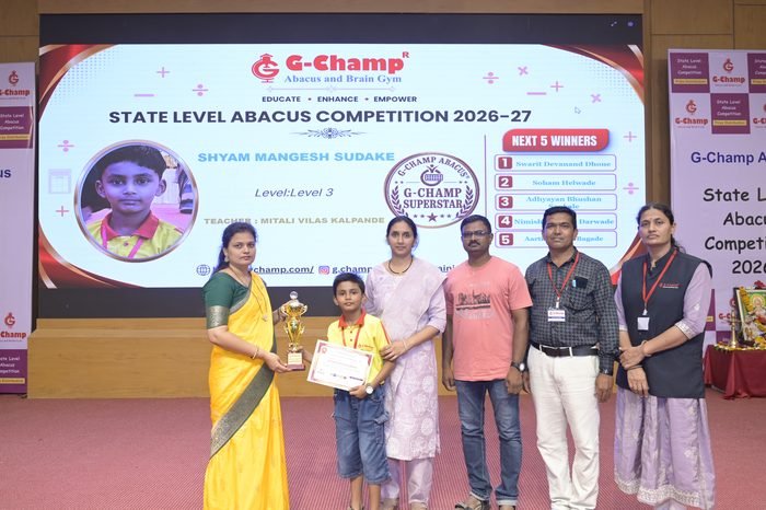 Shyam Mangesh Sudake — G-Champ Super Star, Level 3, at the G-Champ State Level Abacus Competition 2026