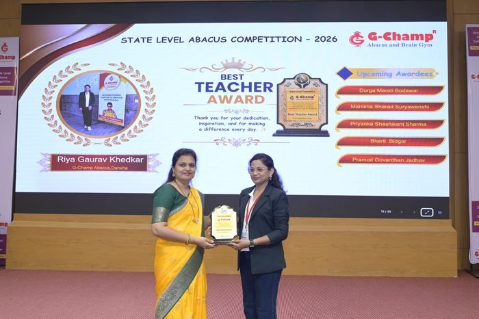 RIYA GAURAV KHEDKAR — Best Teacher at the G-Champ State Level Abacus Competition 2026
