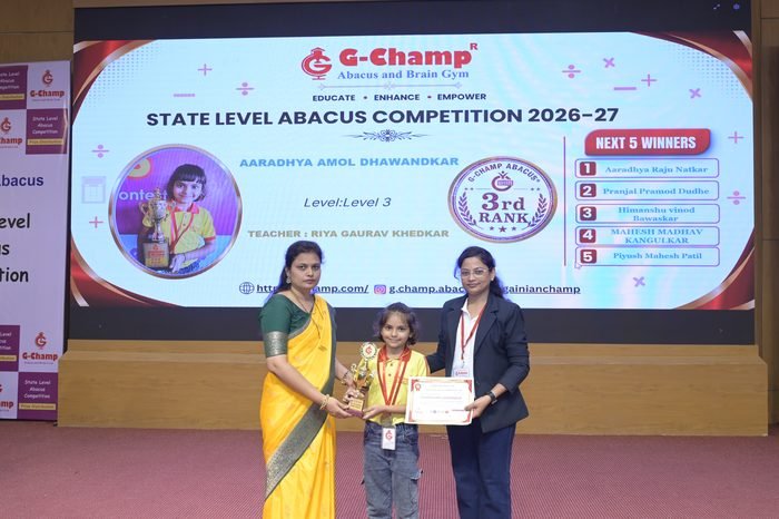 Aaradhya Amol Dhawandkar — 3rd Rank, Level 3, at the G-Champ State Level Abacus Competition 2026
