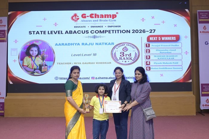 Aaradhya Raju Natkar — 2nd Rank, Level 1B, at the G-Champ State Level Abacus Competition 2026