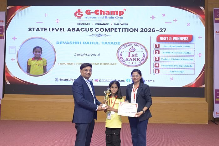 Devashri Rahul Tayade — 1st Rank, Level 4, at the G-Champ State Level Abacus Competition 2026