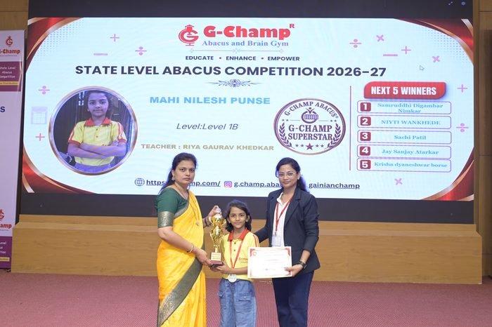 Mahi Nilesh Punse — G-Champ Super Star, Level 1B, at the G-Champ State Level Abacus Competition 2026