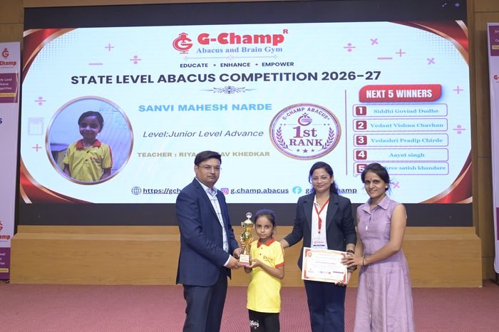 Sanvi mahesh narde — 1st Rank, Junior Level Advance, at the G-Champ State Level Abacus Competition 2026