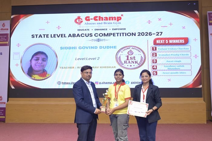 Siddhi Govind Dudhe — 1st Rank, Level 2, at the G-Champ State Level Abacus Competition 2026