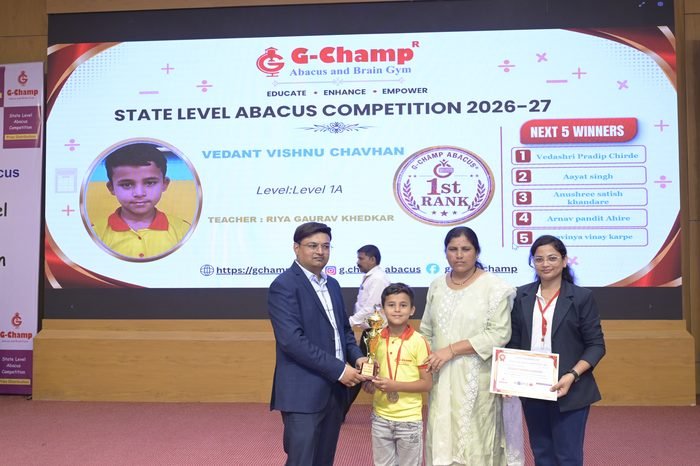 Vedant Vishnu Chavhan — 1st Rank, Level 1A, at the G-Champ State Level Abacus Competition 2026