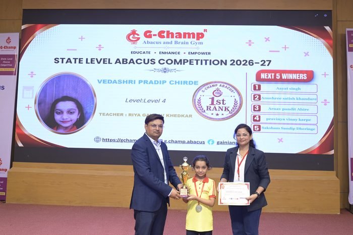 Vedashri Pradip Chirde — 1st Rank, Level 4, at the G-Champ State Level Abacus Competition 2026