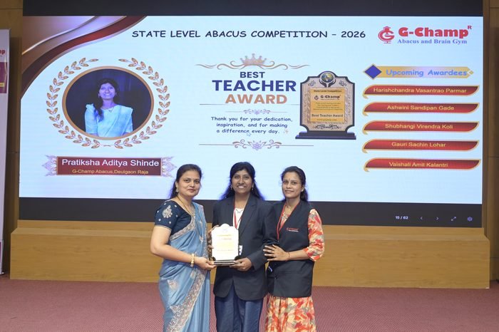 Pratiksha aditya shinde — Best Teacher at the G-Champ State Level Abacus Competition 2026