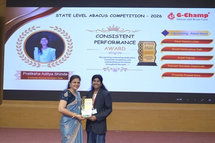 Pratiksha aditya shinde — Consistent Performance Award at the G-Champ State Level Abacus Competition 2026
