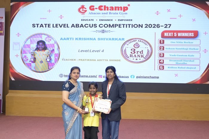 Aarti Krishna Shivarkar — G-Champ Super Star, Level 4, at the G-Champ State Level Abacus Competition 2026