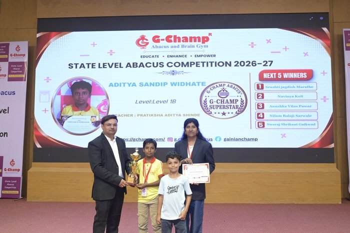 Aditya Sandip Widhate — G-Champ Super Star, Level 1B, at the G-Champ State Level Abacus Competition 2026