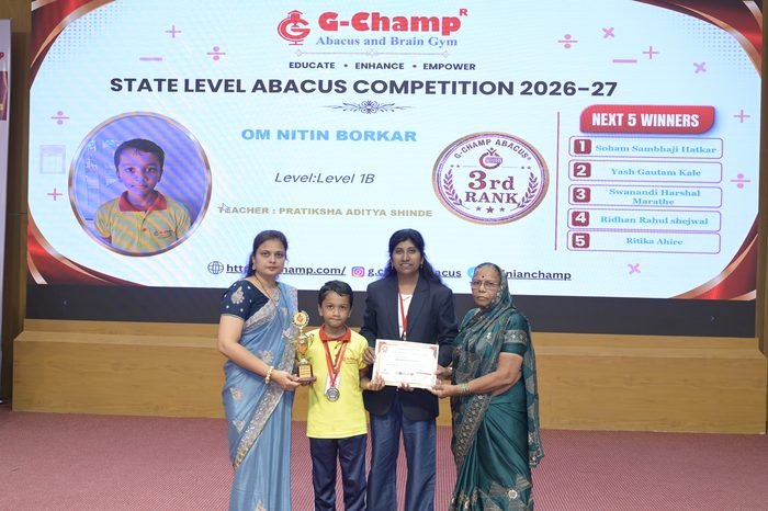 Om Nitin Borkar — 3rd Rank, Level 1B, at the G-Champ State Level Abacus Competition 2026