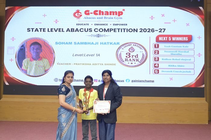 Soham Sambhaji Hatkar — 1st Rank, Level 1A, at the G-Champ State Level Abacus Competition 2026