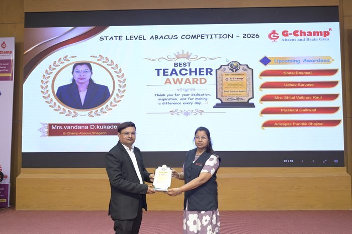 Mrs.Vandana D.Kukade. — Best Teacher at the G-Champ State Level Abacus Competition 2026