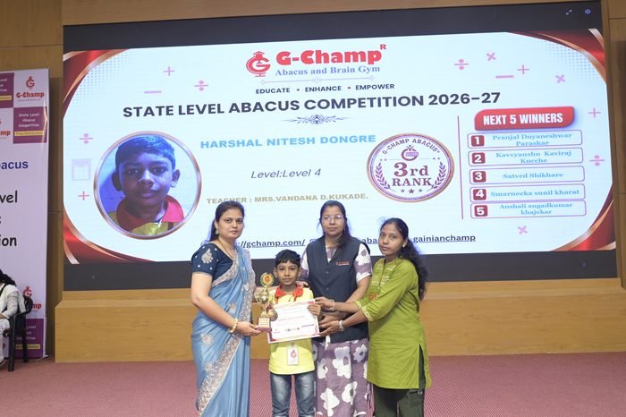 Harshal Nitesh Dongre — 3rd Rank, Level 4, at the G-Champ State Level Abacus Competition 2026