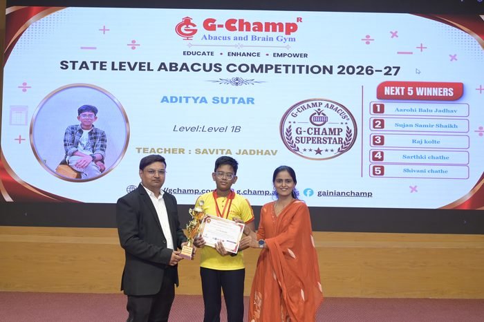 Aditya Sutar — G-Champ Super Star, Level 1B, at the G-Champ State Level Abacus Competition 2026