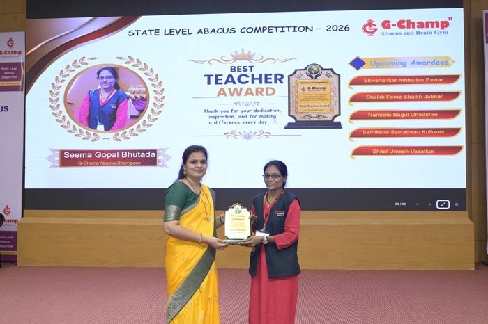 Seema Gopal Bhutada — Best Teacher at the G-Champ State Level Abacus Competition 2026