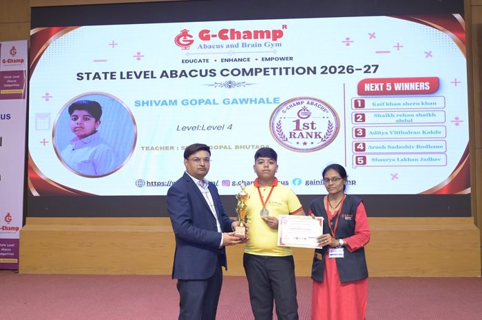 Shivam Gopal Gawhale — 1st Rank, Level 4, at the G-Champ State Level Abacus Competition 2026