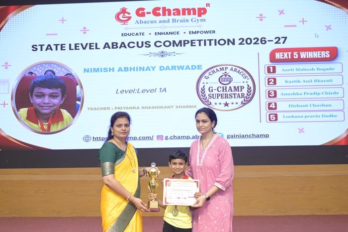 Nimish Abhinay Darwade — G-Champ Super Star, Level 1A, at the G-Champ State Level Abacus Competition 2026