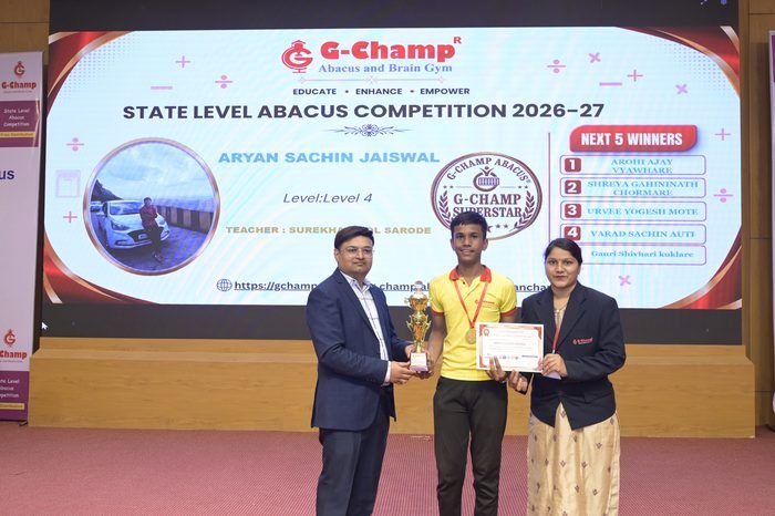 Aryan sachin jaiswal — G-Champ Super Star, Level 4, at the G-Champ State Level Abacus Competition 2026
