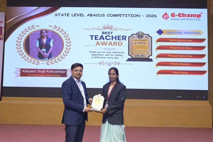 Kalyani Sujit Ankushkar — Best Teacher at the G-Champ State Level Abacus Competition 2026