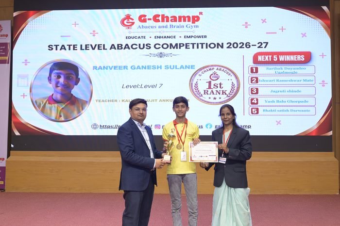 Ranveer Ganesh Sulane — 1st Rank, Level 7, at the G-Champ State Level Abacus Competition 2026