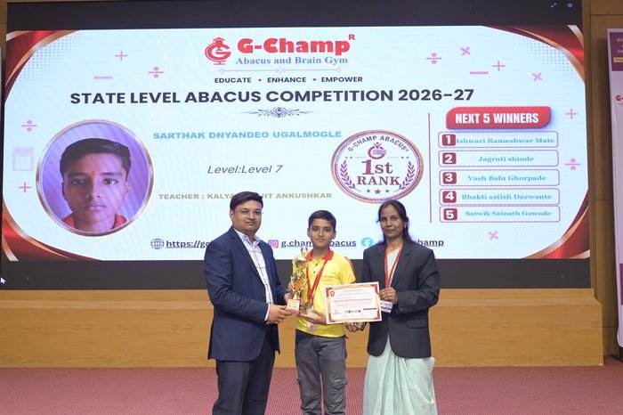 Sarthak Dnyandeo Ugalmogle — 1st Rank, Level 7, at the G-Champ State Level Abacus Competition 2026