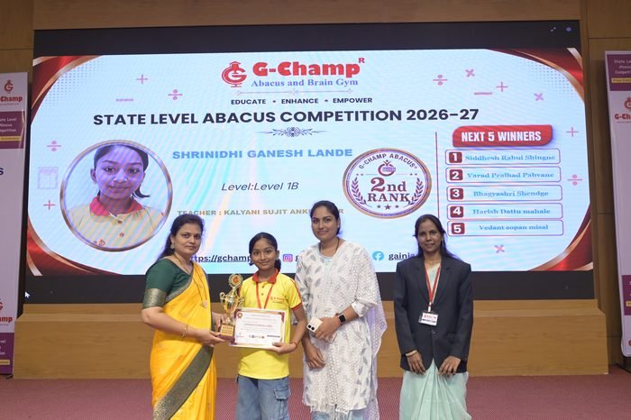 Shrinidhi Ganesh lande — 2nd Rank, Level 1B, at the G-Champ State Level Abacus Competition 2026