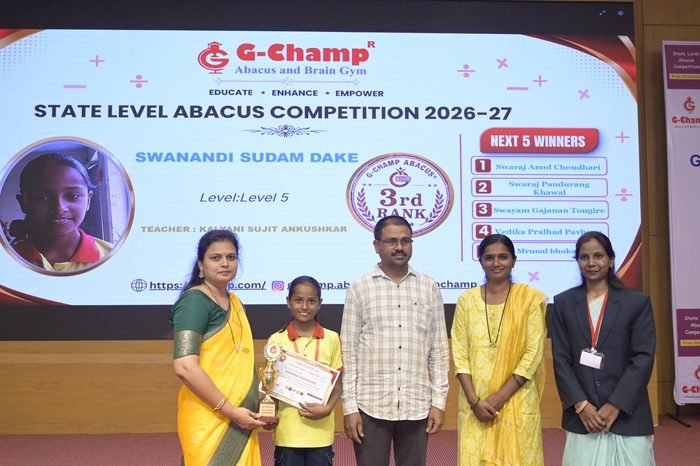 Swanandi Sudam Dake — 3rd Rank, Level 5, at the G-Champ State Level Abacus Competition 2026