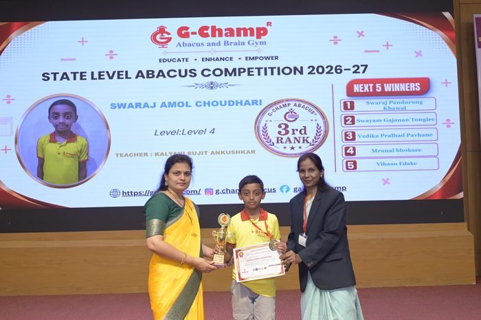 Swaraj Amol Choudhari — 3rd Rank, Level 4, at the G-Champ State Level Abacus Competition 2026