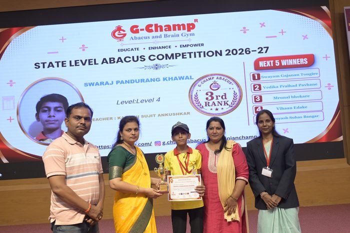 Swaraj Pandurang Khawal — 3rd Rank, Level 4, at the G-Champ State Level Abacus Competition 2026