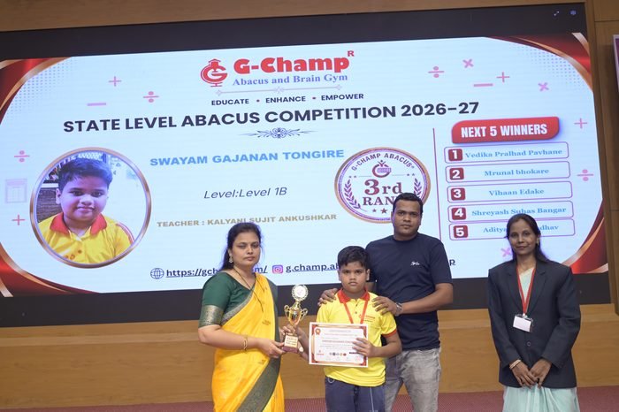Swayam Gajanan Tongire — 3rd Rank, Level 1B, at the G-Champ State Level Abacus Competition 2026
