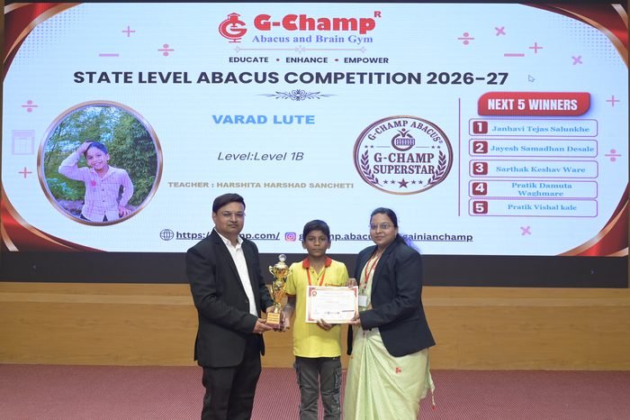 Varad Lute — G-Champ Super Star, Level 1B, at the G-Champ State Level Abacus Competition 2026