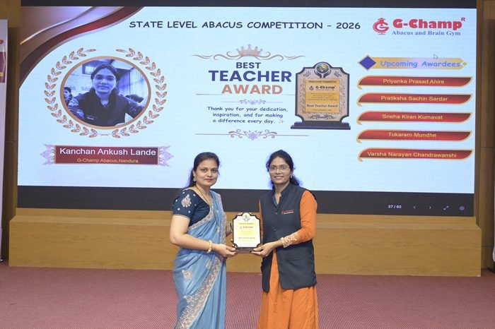 Kanchan Ankush Lande — Best Teacher at the G-Champ State Level Abacus Competition 2026